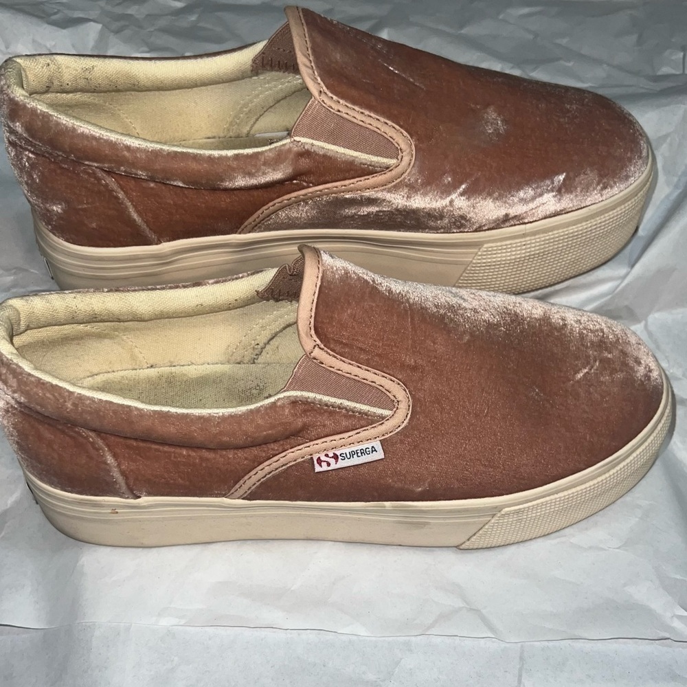 Superga 2314 Pink Velvet Platform Slip Ons Size 8.5